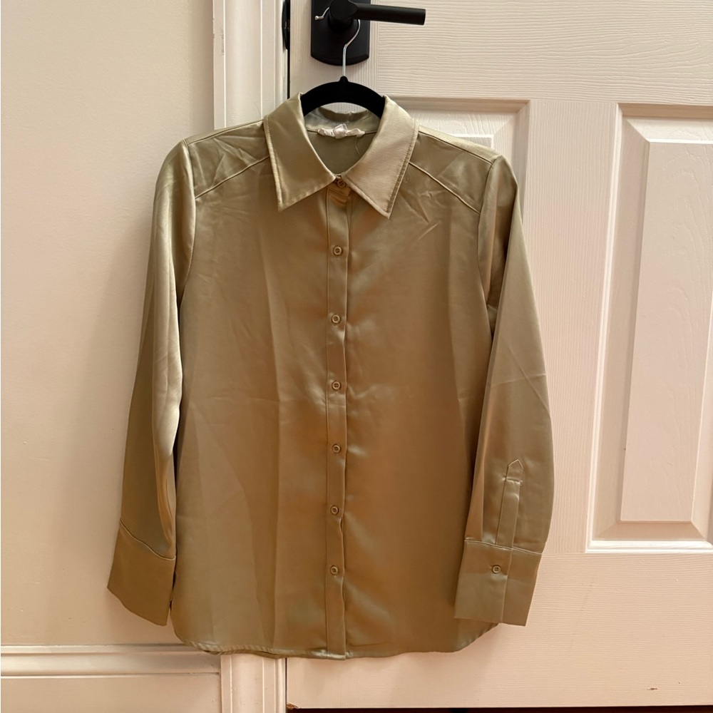 12th Tribe Green Satin Button Down Shirt